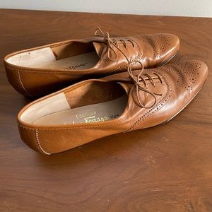 Vintage Salvatore Ferragamo Leather Oxford Shoes, Light Brown, Women’s Size 8AAA